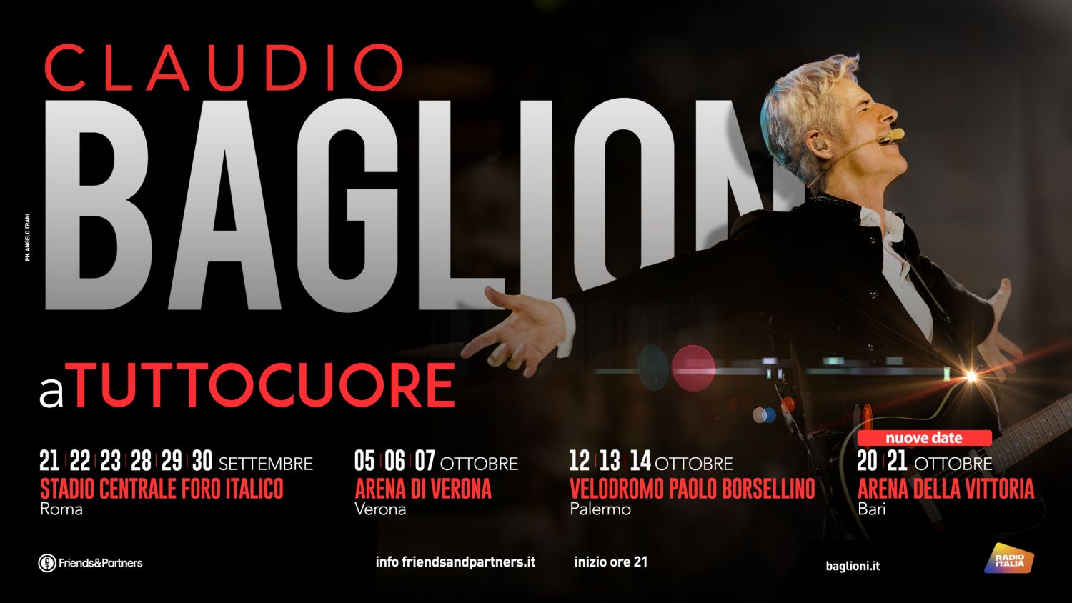 Claudio Baglioni: due nuovi imperdibili appuntamenti live per il tour “aTUTTOCUORE”, il 20 e 21 ottobre all’Arena della Vittoria di Bari!