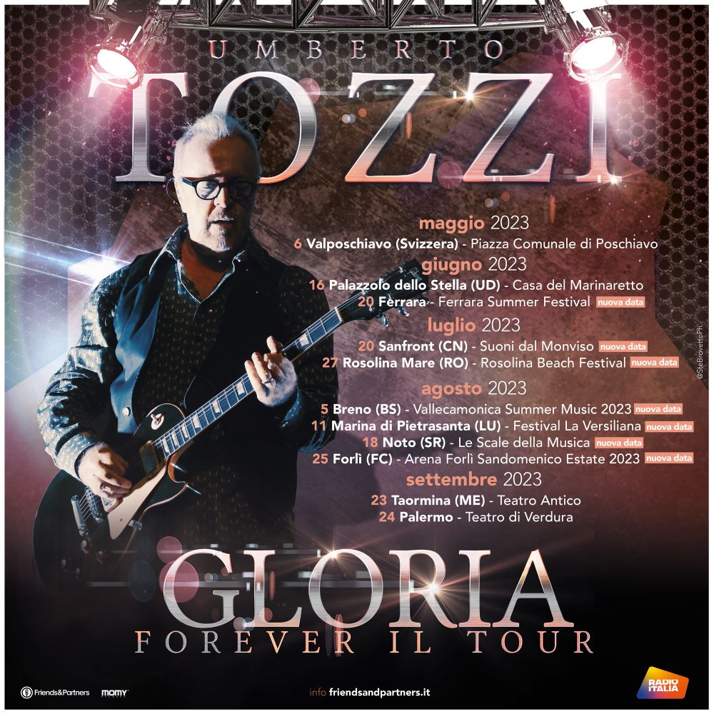 Umberto Tozzi: dopo il grande successo del tour all’estero, con date tutte sold out, arriva in Italia quest’estate un nuovo tour dal titolo “Gloria Forever”