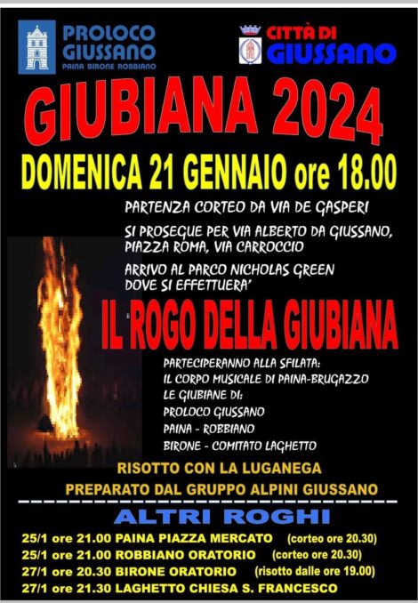 In Brianza, a Giussano, arriva il 21 gennaio la festa della Giubiana con falò e il risotto con la luganega